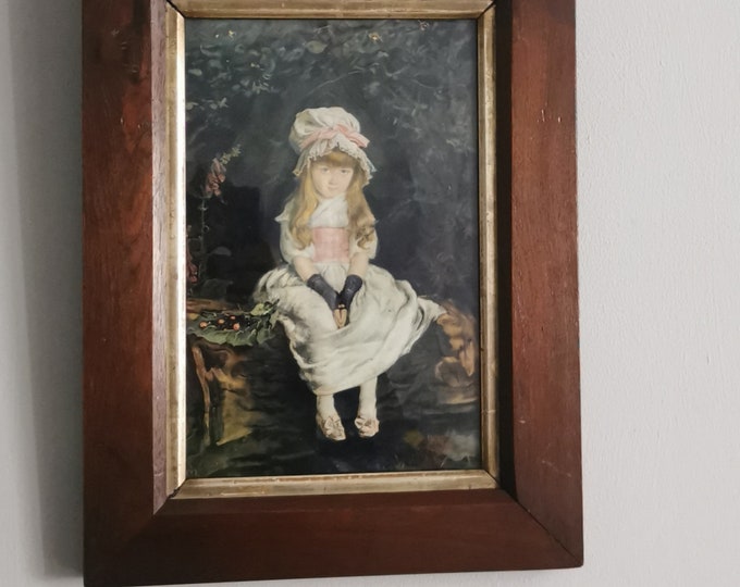 Vintage girl print, Wall art, framed Victorian girl .