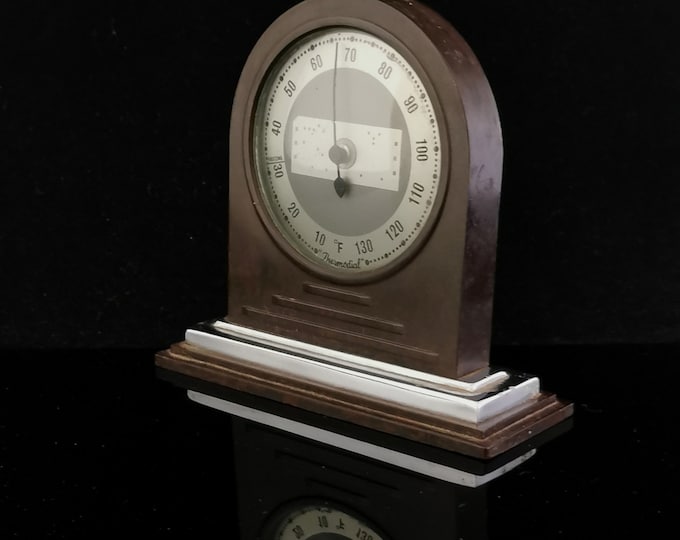 Vintage c1930's, Art Deco bakelite and chrome plated desk thermometer.