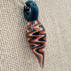 Handmade Glass Teal/Orange/White Squiggle Pendant. Men and Women&#39;s Necklace
