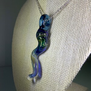 Handmade Blue Fumed Glass Abstract Zigzag Pendant. Unique modern accessories for men and women.