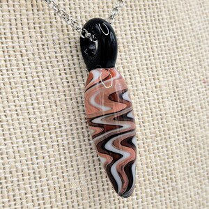 Handmade Glass Tan/White/Red Squiggle Pendant. Men and Women&#39;s Necklace