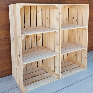 Big Wooden Crates With 5 Slots And Dimensions: 75x40x30 cm, Storage Boxes, Wooden Display, Crates In Natural Or Burnt Effect Finish