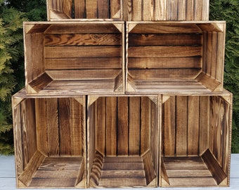 Sturdy Wooden Crates, Strong Storage Boxes In Sets of, Colours, Brown, Graphite, White, Natural, Burnt Effect