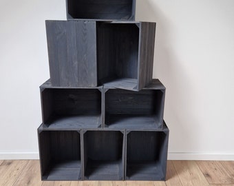 Graphite Crates Made of Wood, Set Of Storage Boxes, Display Stand, All Wooden Crates Are The Same Size