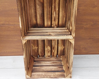 Storage Wood Crates With shelf, 75x40x30 cm, Storage Boxes, Natural And Burnt Effect Finish, Wooden Decorative Solutions