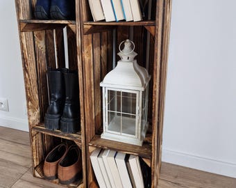 Wooden Shoe Rack with Legs, Hairpin legs, Vintage Wooden Crate Tall Shoe Rack