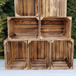 Sturdy Wooden Crates, Strong Storage Boxes In Sets of, Colours, Brown, Graphite, White, Natural, Burnt Effect image 1