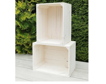 Wooden Crate in White colour, Set Of Storage Crates, Vintage Boxes, Medium Size, Modern look