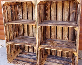 Storage Wooden Crates 75x40x30 cm Garage Storage Box Natural Or Burnt Effect Wooden Shoe Crates With Shelf