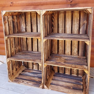 Storage Wooden Crates 75x40x30 cm Garage Storage Box Natural Or Burnt Effect Wooden Shoe Crates With Shelf image 1