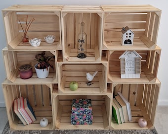 Sturdy Wooden Crates With Three dimensions, Storage Boxes For Hall Or Kitchen, Decorative Modular Storage Solutions, Sets up to 13 Crates