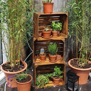 Rustic Wooden Apple Crates Burnt Finish, Stackable Farmhouse Storage and Display Boxes