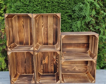 Wooden Crates Medium size for Storage, Burnt Effect Wooden Storage, Apple Crates, gift boxes