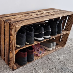 Storage Wooden Crates 75x40x30 cm Garage Storage Box Natural Or Burnt Effect Wooden Shoe Crates With Shelf 1 long/ burnt effect