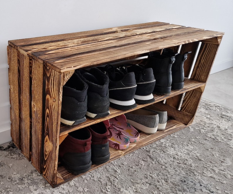 Storage Wooden Crates 75x40x30 cm Garage Storage Box Natural Or Burnt Effect Wooden Shoe Crates With Shelf 1 long/ burnt effect