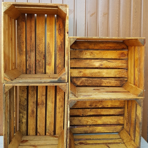 6 Wooden Crates Fruit Apple Boxes Vintage Home Decor Cleaned Vintage Style!