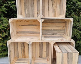 Wooden Crates Natural Grey Colour, Set Of Storage Boxes