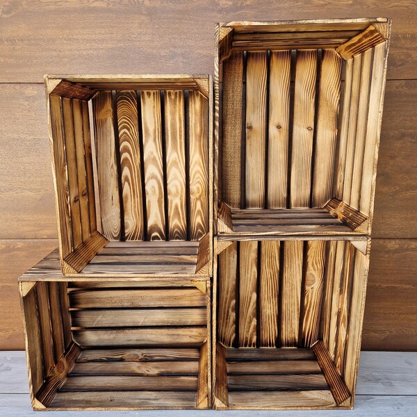 Caisses En Bois De Style Effet Naturel Ou Brûlé, Pour Le Stockage Ou L'organisation, Caisse Bois De Taille 50x40x30 cm.