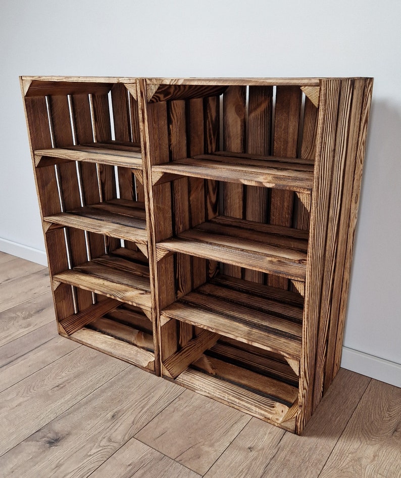 Storage Wooden Crates 75x40x30 cm Garage Storage Box Natural Or Burnt Effect Wooden Shoe Crates With Shelf 3 short/burnt effect