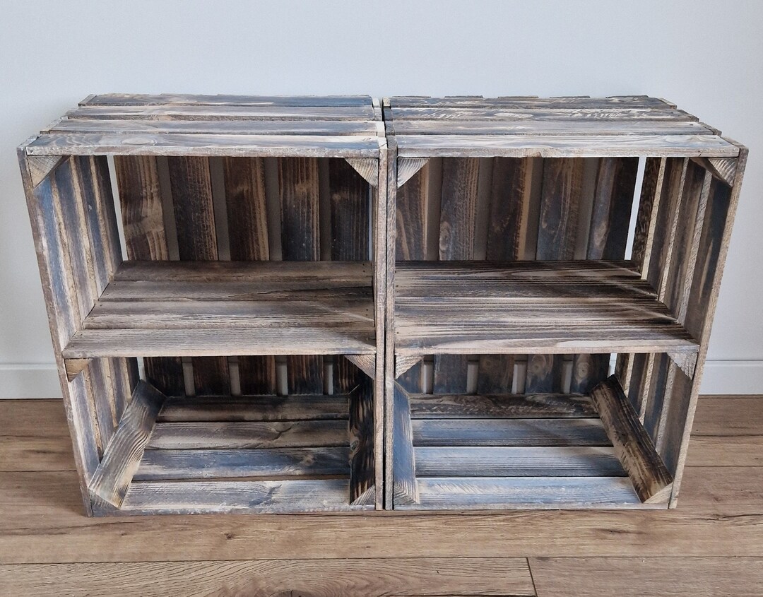 Grey, White, Rustic Wooden Boxes With Shelf, Wooden Apple Crates for
