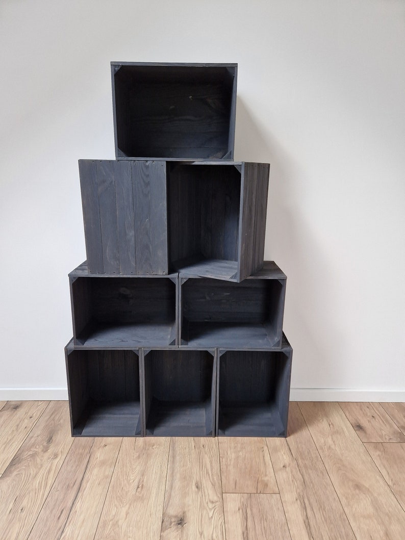 Sturdy Wooden Crates, Strong Storage Boxes In Sets of, Colours, Brown, Graphite, White, Natural, Burnt Effect Graphite
