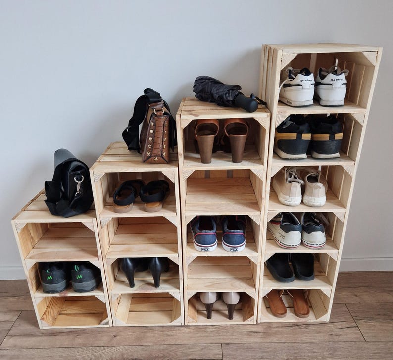 Zapatero rústico de madera – Estantería de caja hecha a mano para guardar cosas en la entrada imagen 16