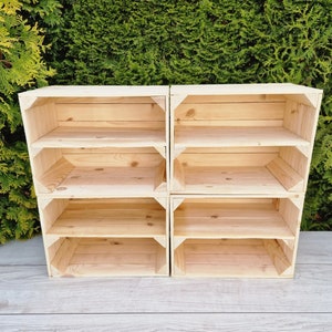 Natural Wooden Crate With Short And Long Shelf For Shoe Storage And Ideal For Display