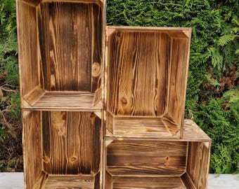 Rustic Wooden Crates – Burnt or Natural Finish – Handmade Storage Boxes – Solid Vintage Decor  40x30x25 cm
