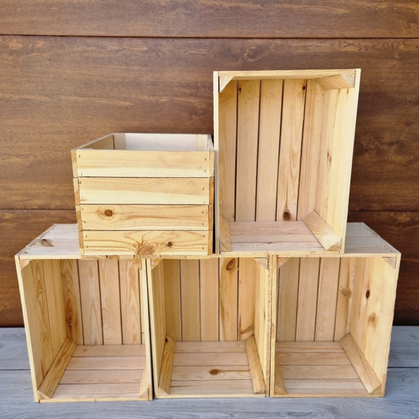 6 Wooden Smooth Natural Crates, Storage Boxes, Strong And Amazing Crates For Home Decor