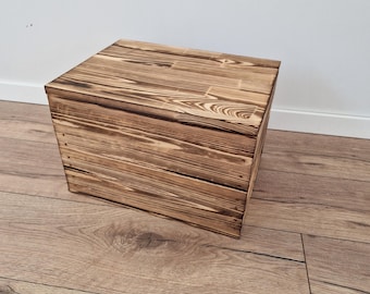 Strong Wooden Storage Crate with Soft Close Lid, Handmade Basket Box Stackable Natural Organizer Rustic Home Decor