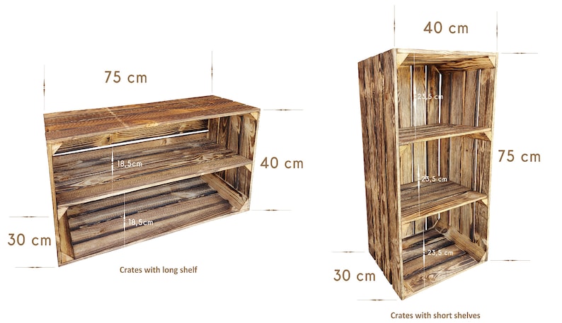 Storage Wooden Crates 75x40x30 cm Garage Storage Box Natural Or Burnt Effect Wooden Shoe Crates With Shelf image 2