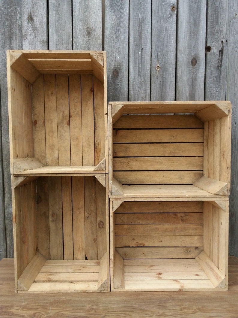 Natural Vintage Old Wooden Crates For Storage in Sets of 1-24 Boxes, Display Stand, Sturdy and Clean 4 crates