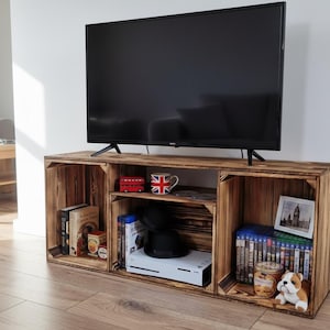 Rustic Wooden Crate Shelf, Chunky TV Stand, Fully Assembled