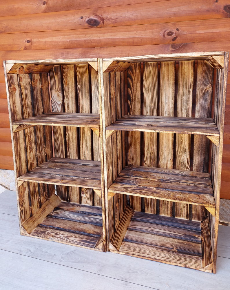 Storage Wooden Crates 75x40x30 cm Garage Storage Box Natural Or Burnt Effect Wooden Shoe Crates With Shelf image 1