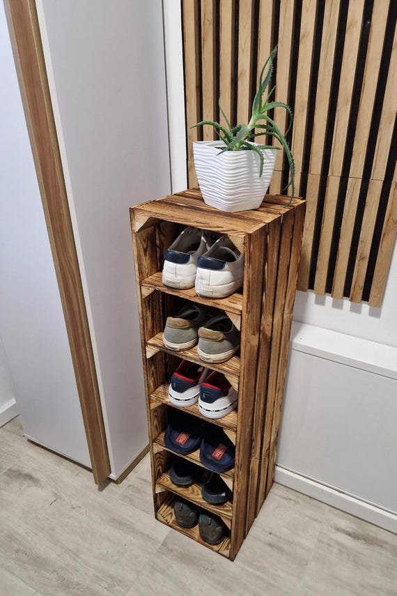 Rustic Wooden Shoe Rack: Vintage Crate Storage Organizer