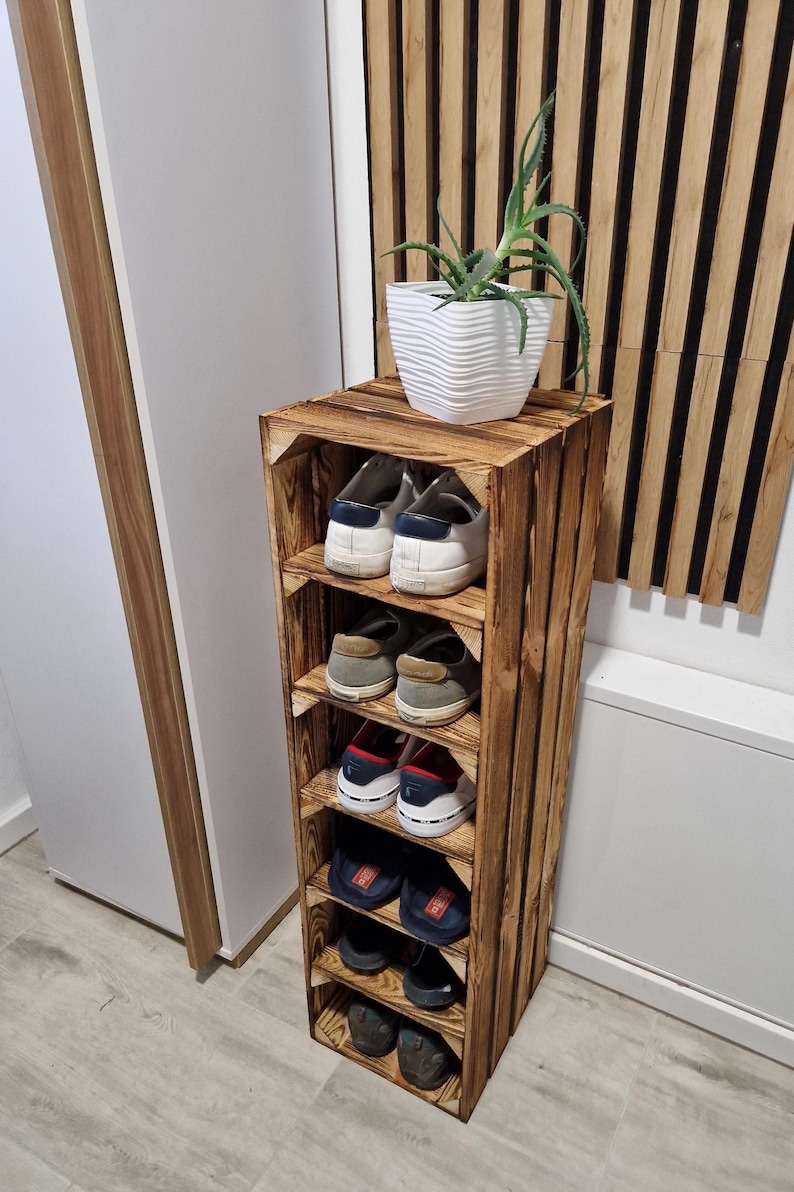 Zapatero rústico de madera – Estantería de caja hecha a mano para guardar cosas en la entrada imagen 1