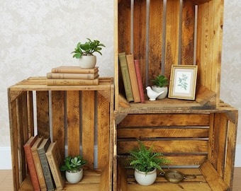 Set of 6 Vintage Wooden Crates – Original Rustic Storage Boxes