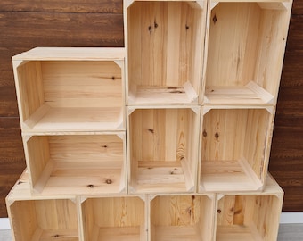 Natural wooden crates, storage solution, fruit apple box, home decor, record box