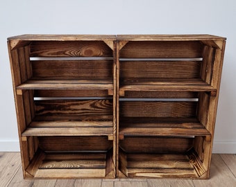 Wooden Crates With Shelves, Storage Boxes For Decor, Rustic Record, Kitchen Crate