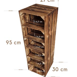 May include: A tall, rustic wooden shelf unit with six shelves. The unit is 37.4 inches tall, 11.8 inches wide, and 10.6 inches deep. Each shelf is 5.7 inches deep. The wood has a dark, stained finish.