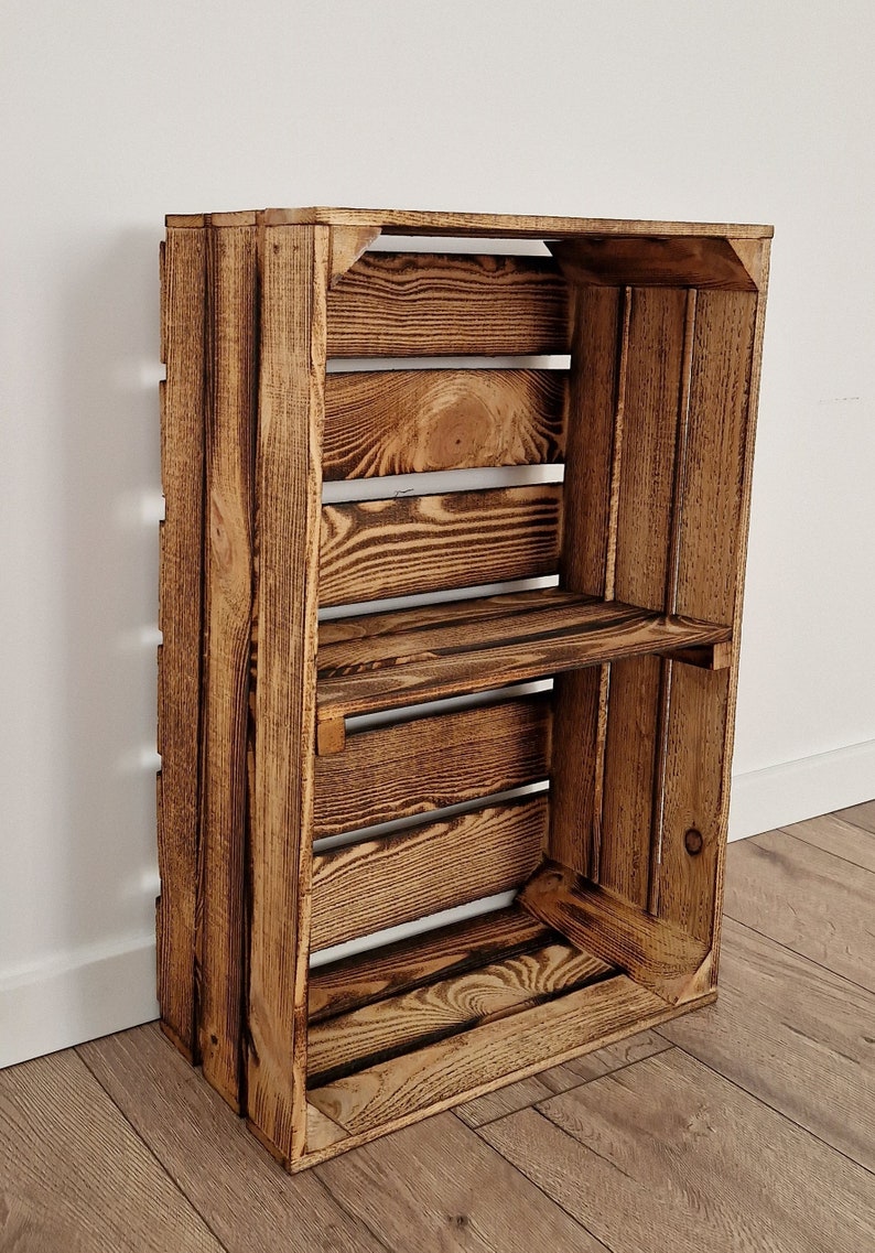 Rustic Wooden Crates with Shelves, 60x40x20 cm Solid Storage Boxes short shelf 15 x7.1 inches