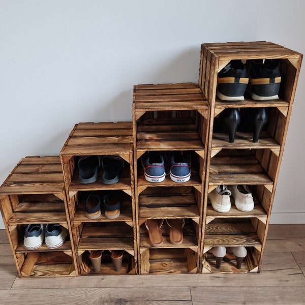 Wooden Shoe Rack, Rustic and Vintage wooden Crate Tall Shoe Rack, Apple Fruit Crates