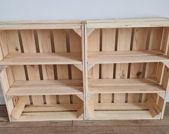 Storage Wooden Boxes, Natural and Burnt Effect Crates With Shelves Or Without Shelves, Display Crate, Clean And Ready To Use