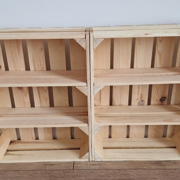 Storage Wooden Boxes, Natural and Burnt Effect Crates With Shelves Or Without Shelves, Display Crate, Clean And Ready To Use