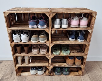 Large Wooden Crates For Storage With 4 Shelves, Natural or Burnt effect Wooden Shoe Racks, Bookshelves