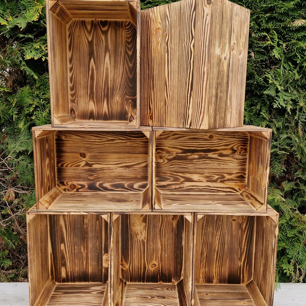 Sturdy Wooden Crates, Strong Storage Boxes In Sets of, Colours, Brown, Graphite, White, Natural, Burnt Effect