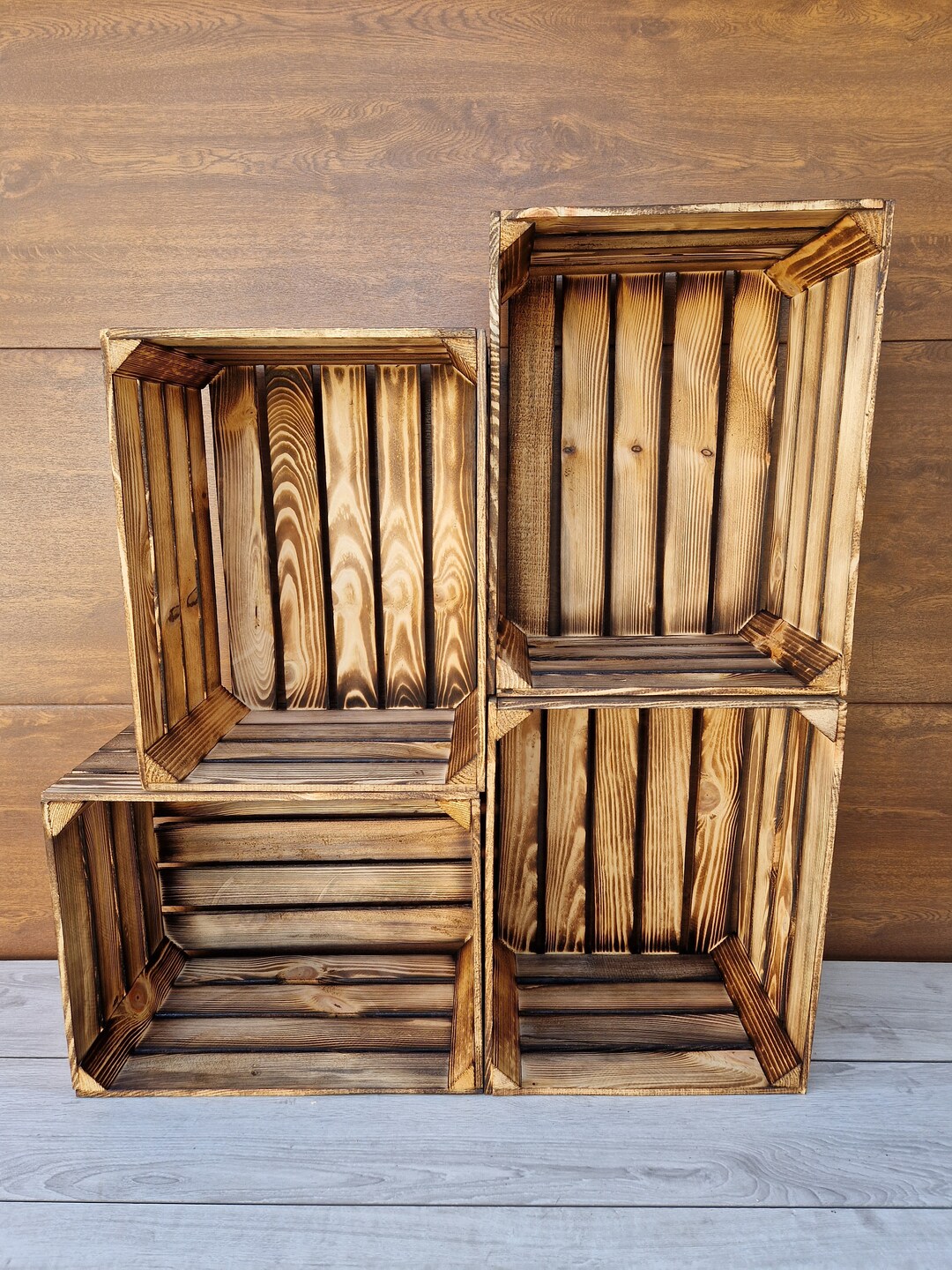 Wooden Crates Natural or Burnt Effect Style Clean Boxes Etsy UK