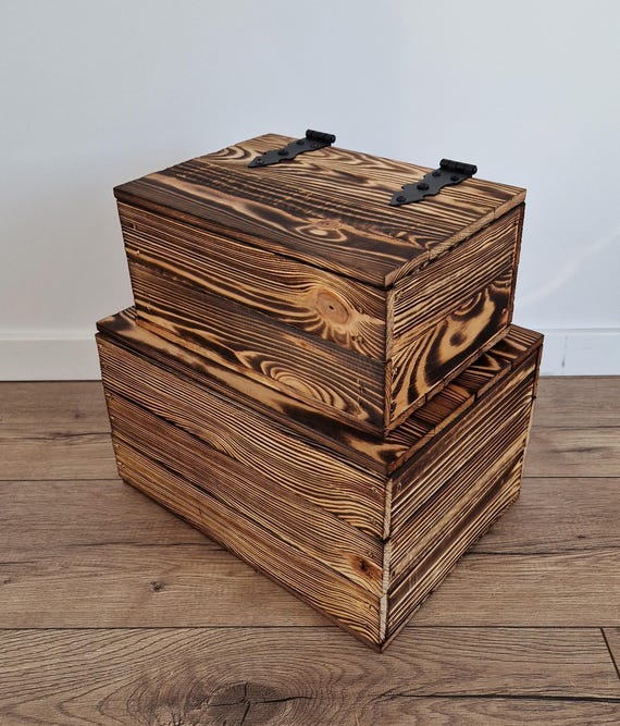 【dry】ラナパーボックス　ハンドメイド Handmade Wooden Crates With Lids: Set of 2 Pine Storage Chests - Etsy