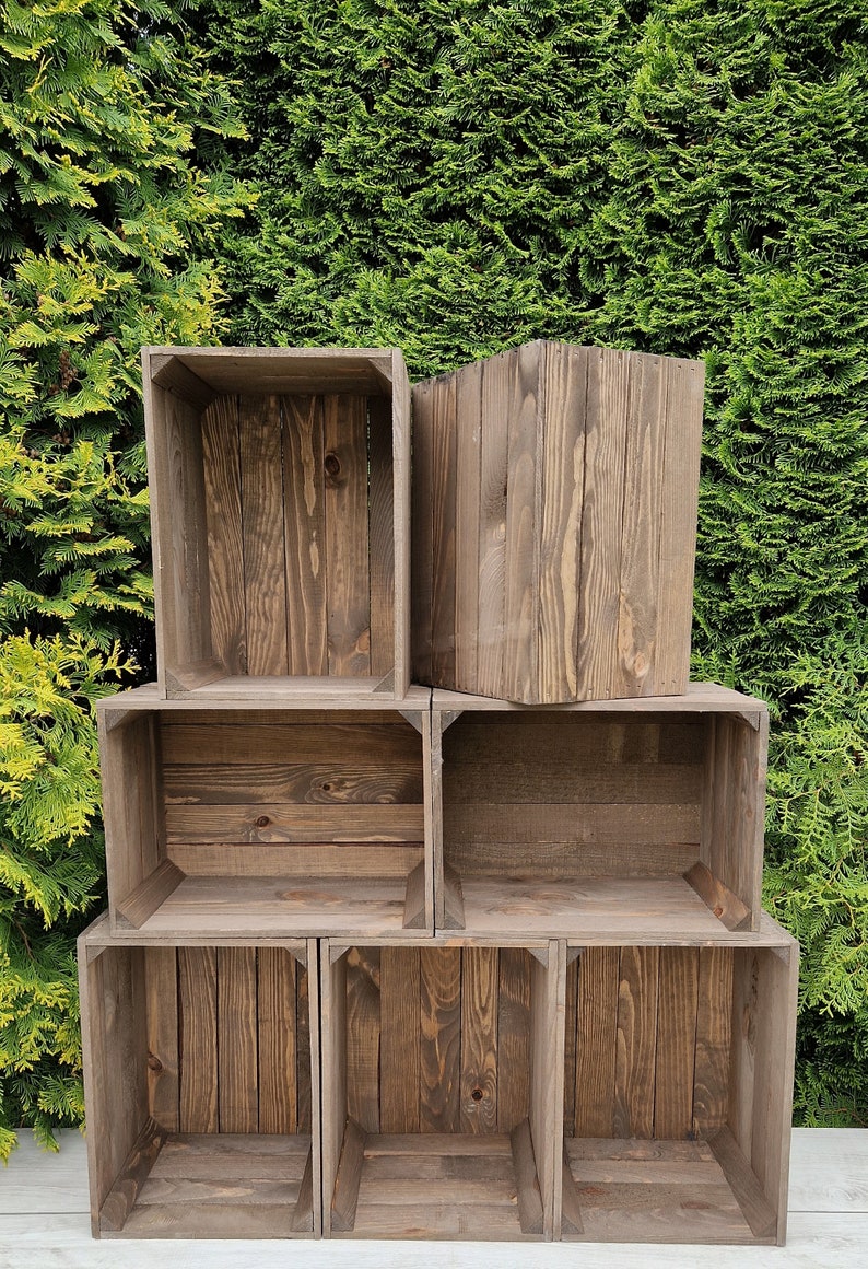 Sturdy Wooden Crates, Strong Storage Boxes In Sets of, Colours, Brown, Graphite, White, Natural, Burnt Effect Brown
