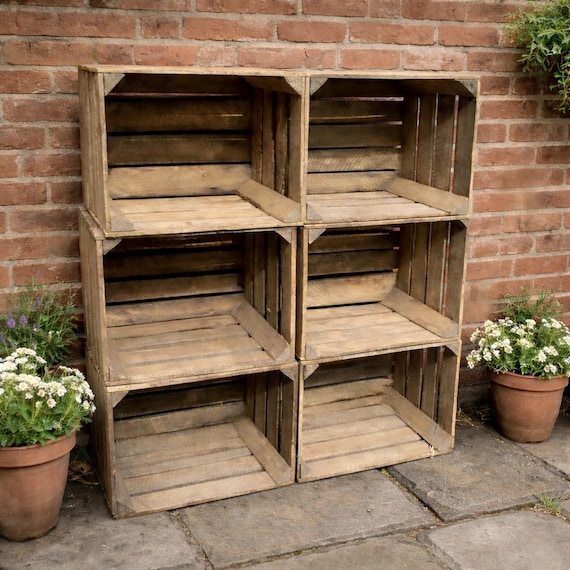 Set of 6 Rustic Wooden Crates – Modular Storage Boxes, Fully Assembled